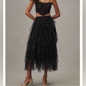 Anthropologie NWT Black tiered tulle ruffle Midi Skirt Plus 2X